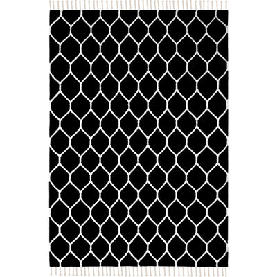 שטיח קילים הדס 04 שחור/לבן עם פרנזים | השטיח האדום