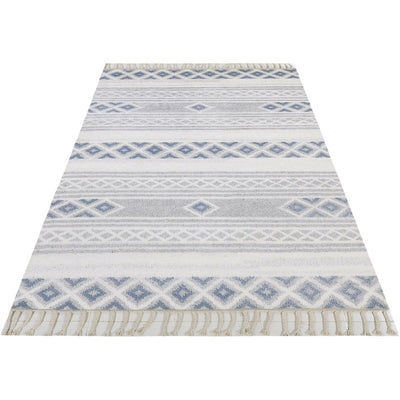 שטיח ברבר מרוקאי 04 כחול/אפור עם פרנזים | השטיח האדום