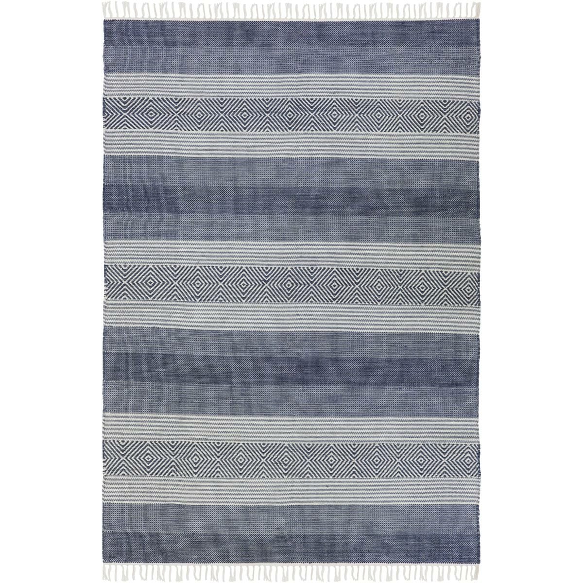 שטיח גפן כותנה 03 כחול עם פרנזים | השטיח האדום