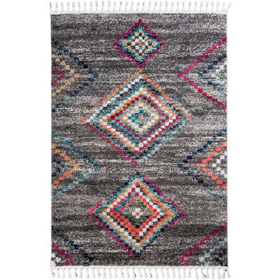 שטיח מיקונוס 02 אפור עם פרנזים | השטיח האדום
