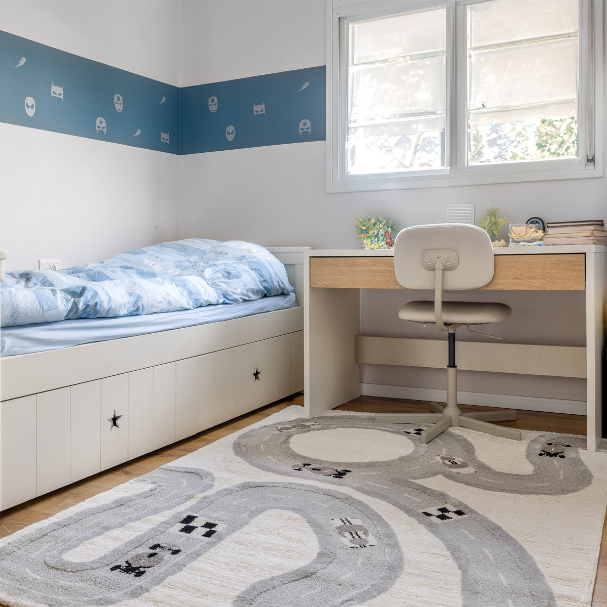 שטיח מירוץ מכוניות קרם\אפור RACING CARS