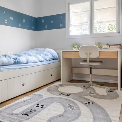 שטיח מירוץ מכוניות קרם\אפור RACING CARS