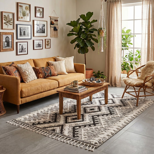 שטיח קילים סקנדינבי 05 אפור עם פרנזים KILIM