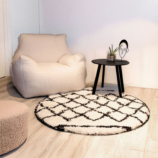 שטיח קזבלנקה 07 לבן/שחור עגול CASABLANCA