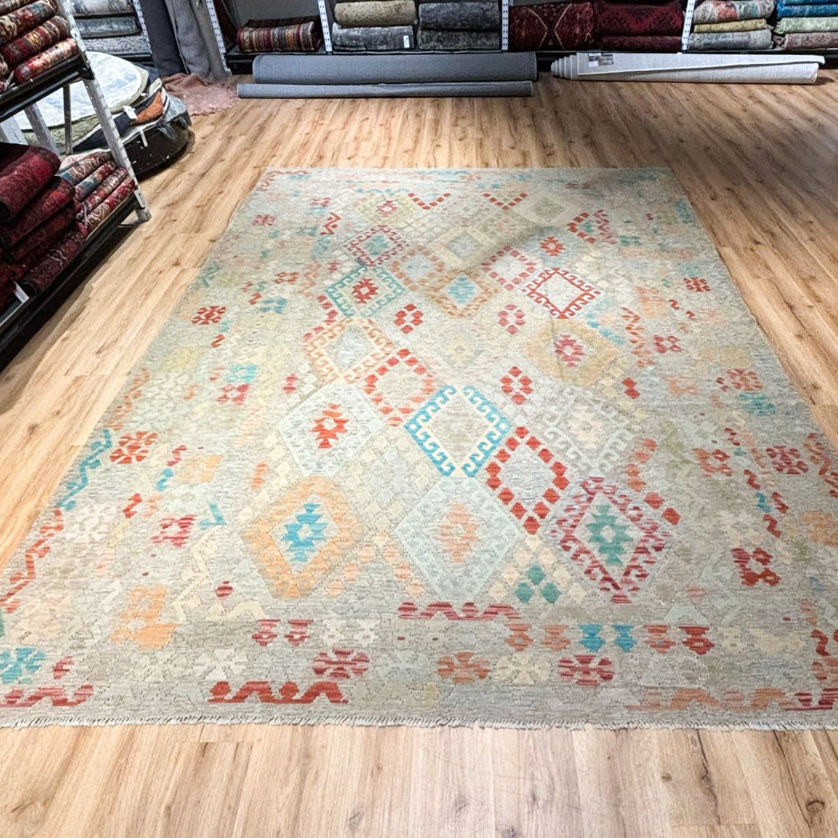 שטיח קילים פרסי רטרו ענתיק וואש אפור/בז' 338*258 KILIM