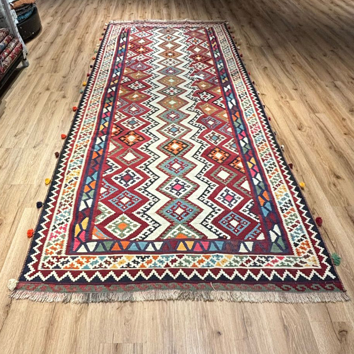 שטיח קילים קשקאי צבעוני ראנר 387*157 KILIM