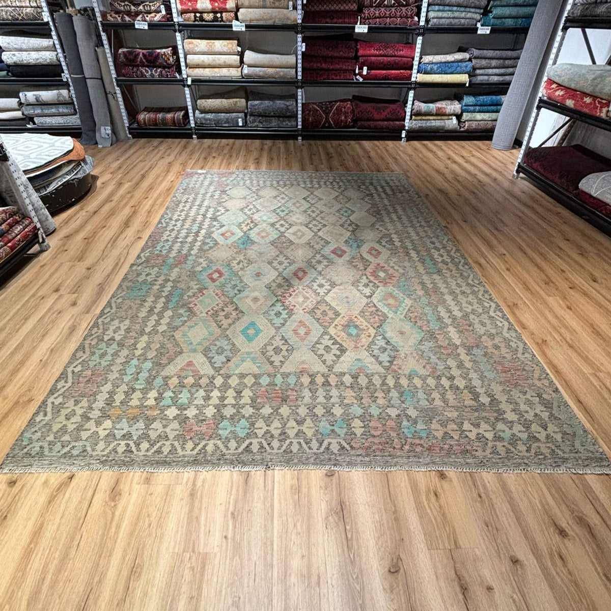 שטיח קילים פרסי רטרו ענתיק וואש אפור/בז' 337*258 KILIM