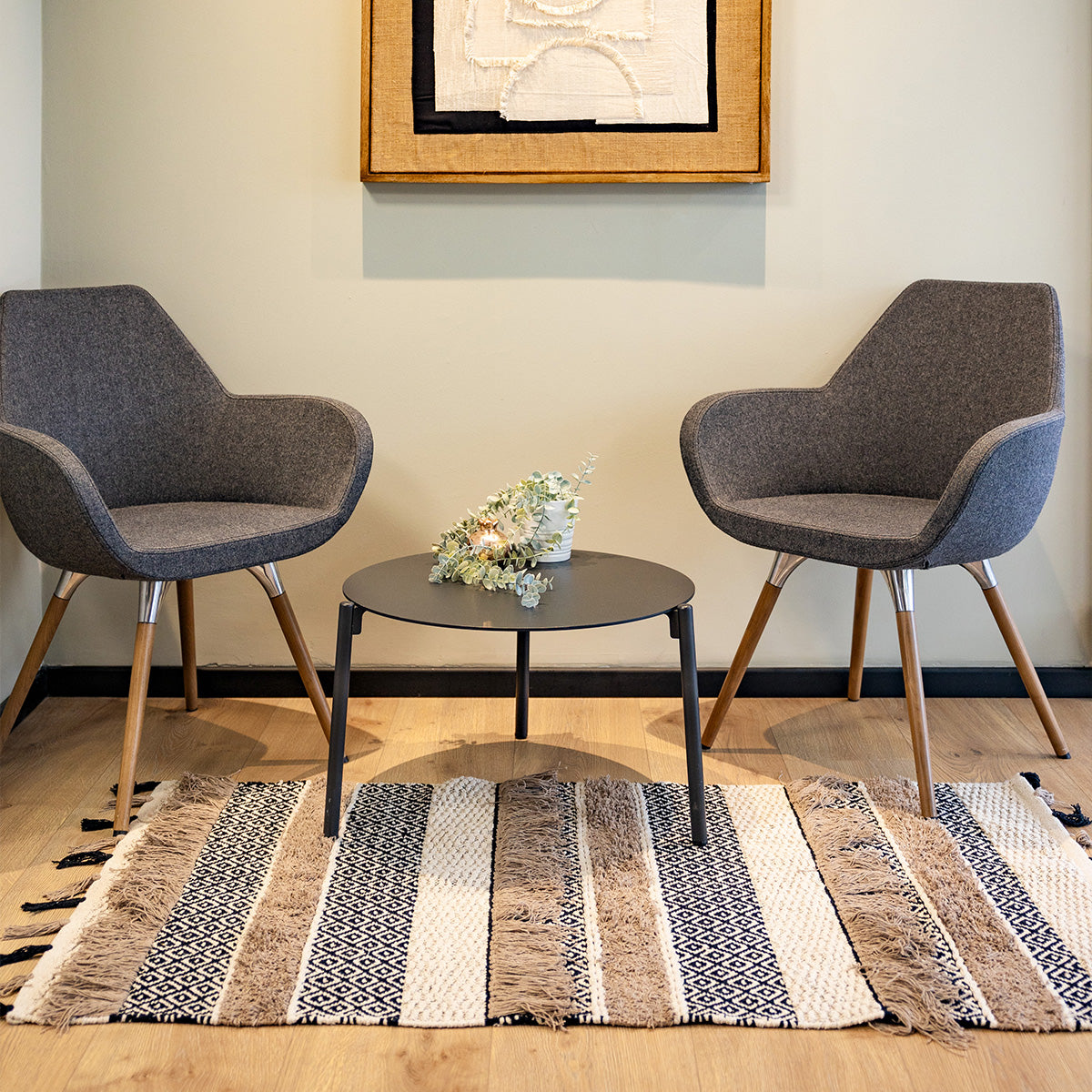 שטיח קילים נורדי 07 בז'/קרם/שחור עם פרנזים KILIM