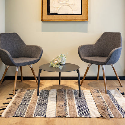 שטיח קילים נורדי 07 בז'/קרם/שחור עם פרנזים KILIM