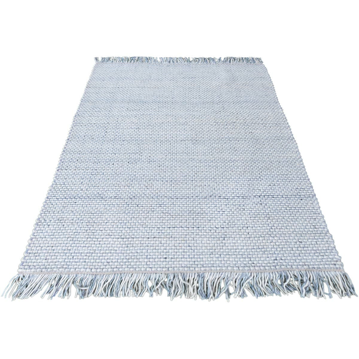 שטיח גפן חלות עבות 04 לבן/כחול עם פרנזים | השטיח האדום