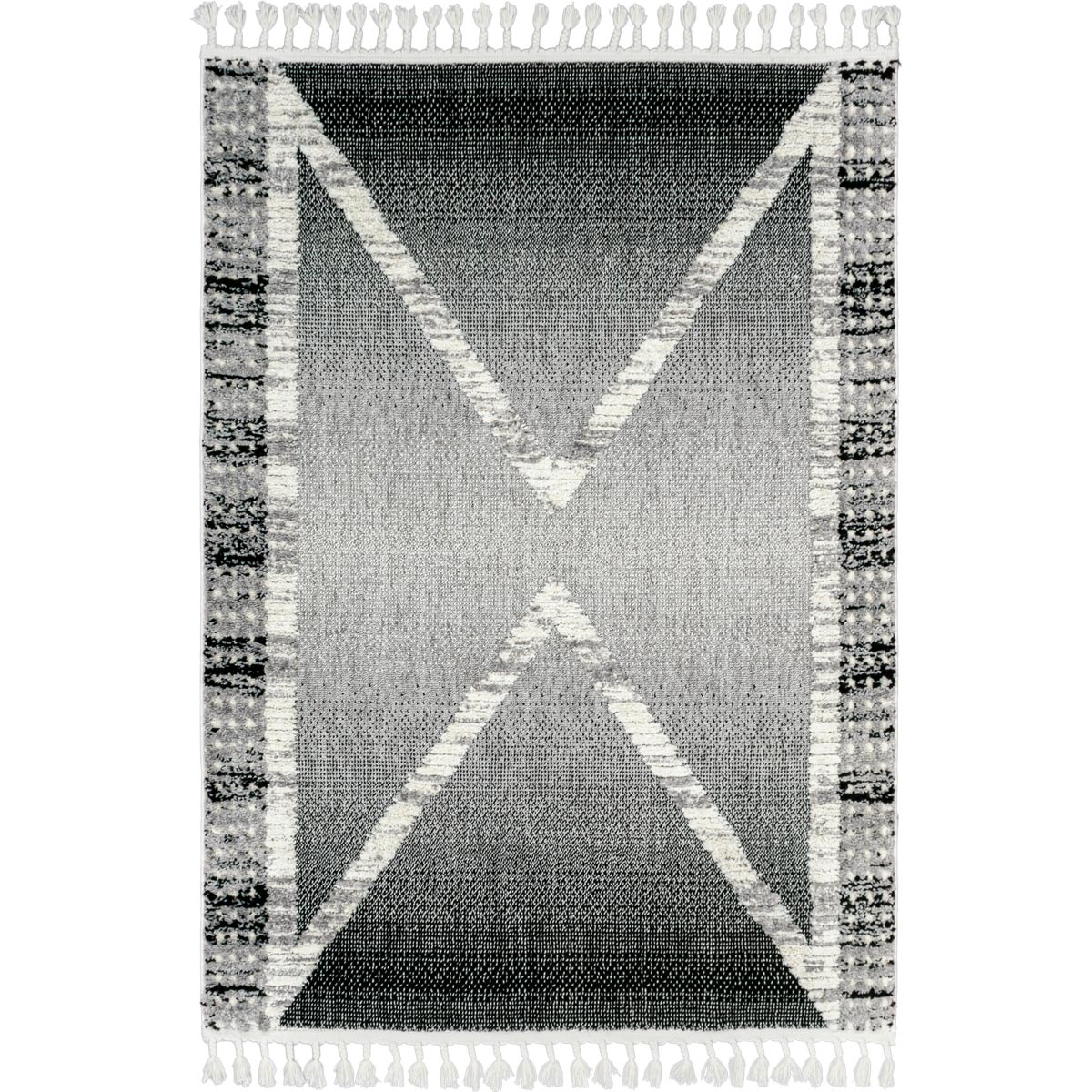 שטיח אטלס 17 אפור כהה/קרם עם פרנזים | השטיח האדום