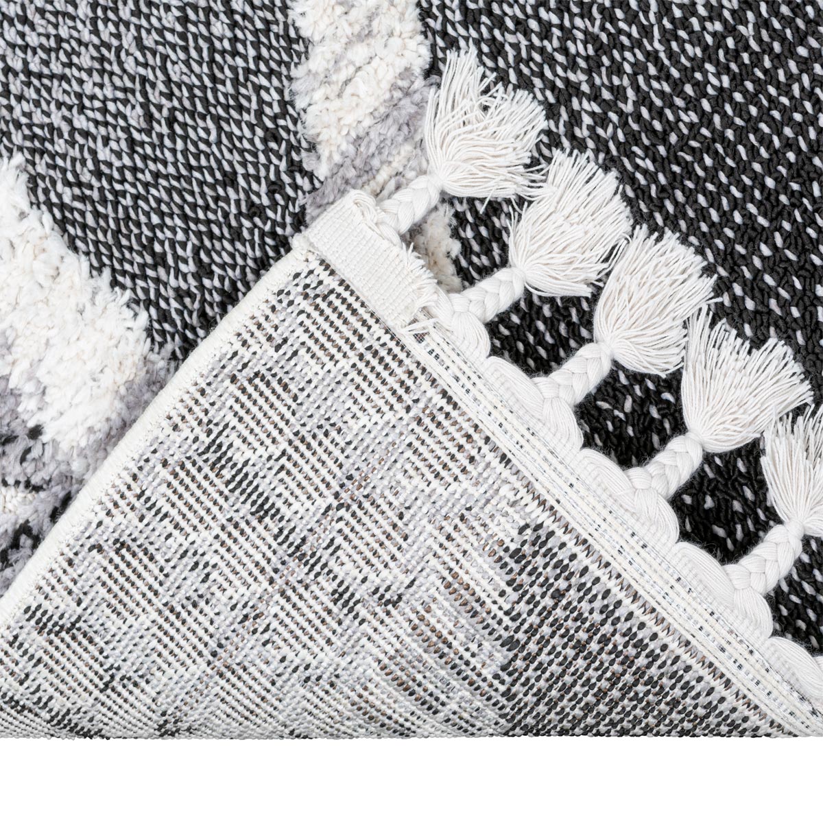 שטיח אטלס 17 אפור כהה/קרם ראנר עם פרנזים | השטיח האדום