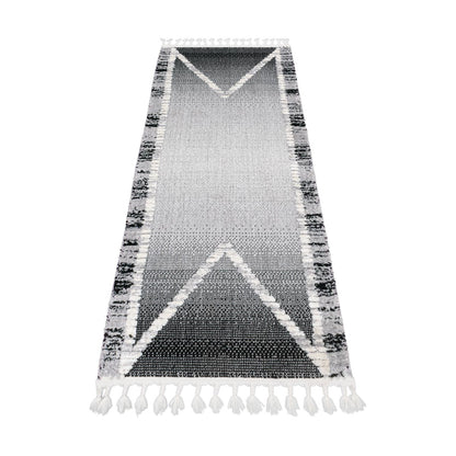 שטיח אטלס 17 אפור כהה/קרם ראנר עם פרנזים | השטיח האדום