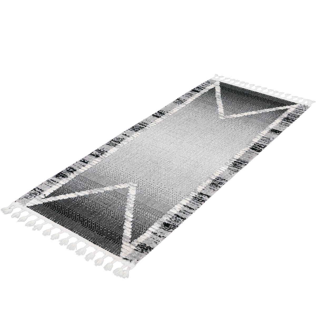 שטיח אטלס 17 אפור כהה/קרם ראנר עם פרנזים | השטיח האדום