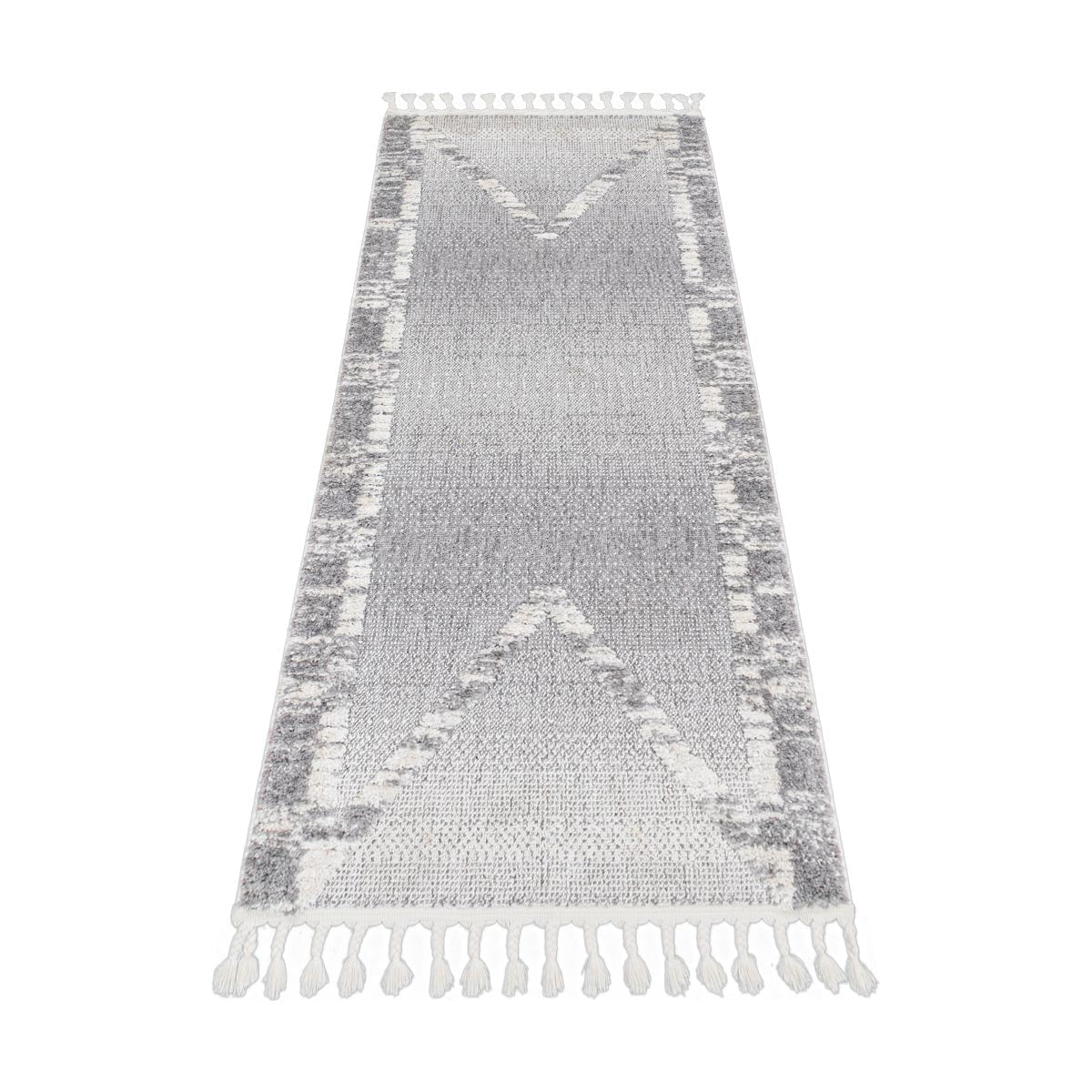 שטיח אטלס 17 אפור/קרם ראנר עם פרנזים | השטיח האדום