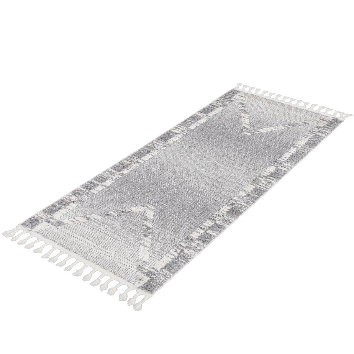 שטיח אטלס 17 אפור/קרם ראנר עם פרנזים | השטיח האדום