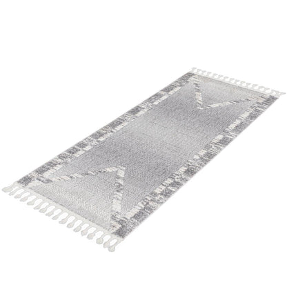 שטיח אטלס 17 אפור/קרם ראנר עם פרנזים | השטיח האדום