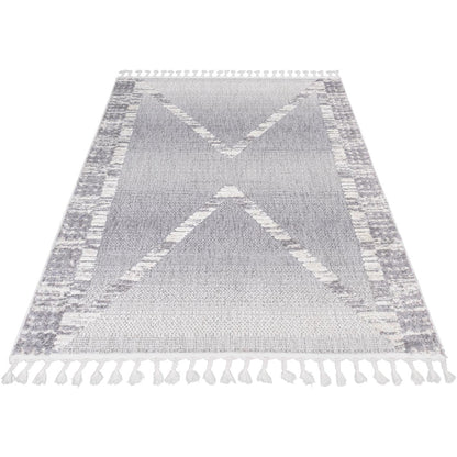 שטיח אטלס 17 אפור/קרם עם פרנזים | השטיח האדום