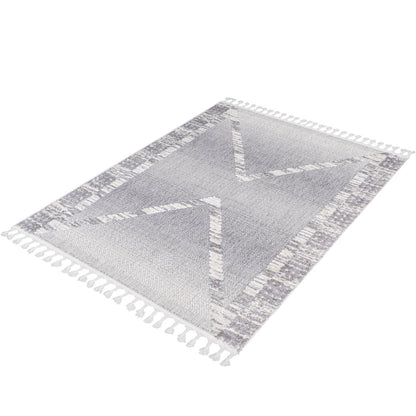 שטיח אטלס 17 אפור/קרם עם פרנזים | השטיח האדום