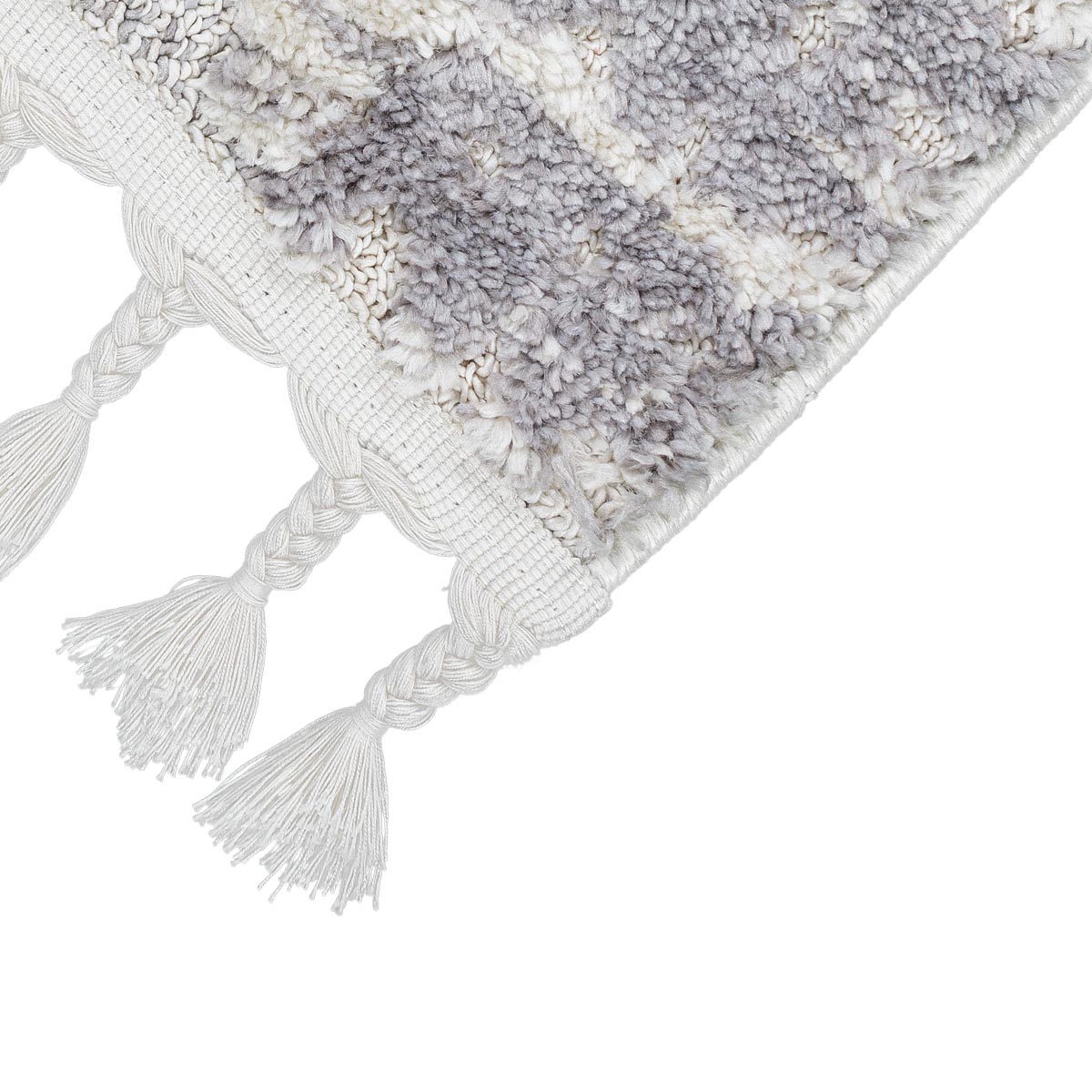 שטיח אטלס 17 אפור/קרם עם פרנזים | השטיח האדום