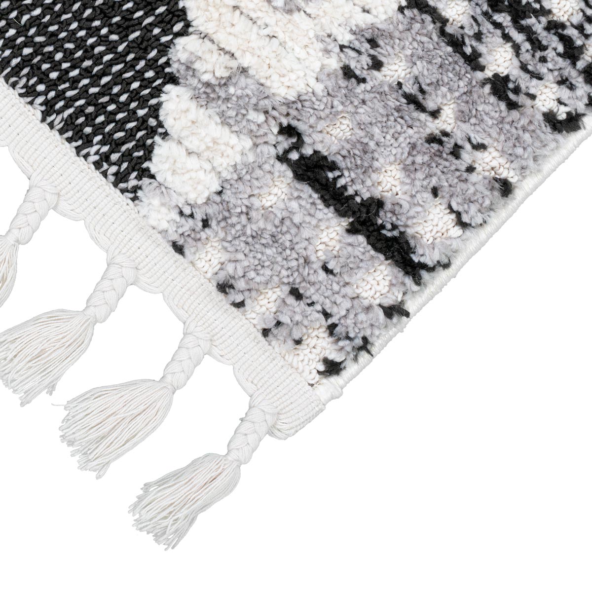 שטיח אטלס 17 אפור כהה/קרם עם פרנזים | השטיח האדום