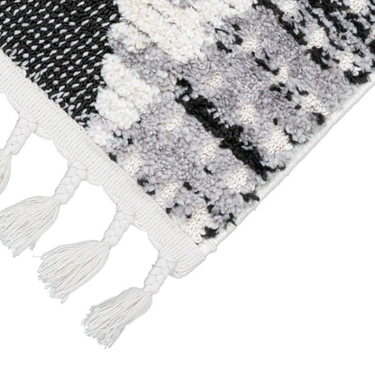 שטיח אטלס 17 אפור כהה/קרם עם פרנזים | השטיח האדום