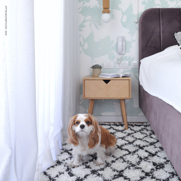 שטיח ברבר מרוקאי 02 לבן/שחור עם פרנזים BERBER