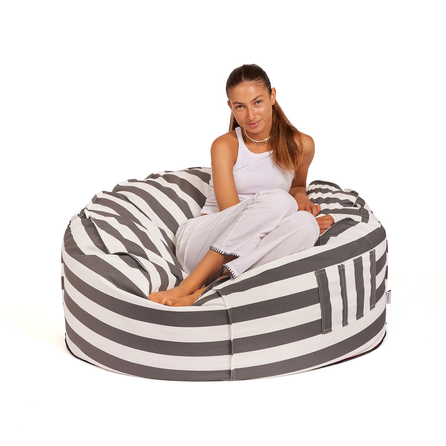 פוף ריביירה ביג פוף אפור/לבן פסים BIG POUF
