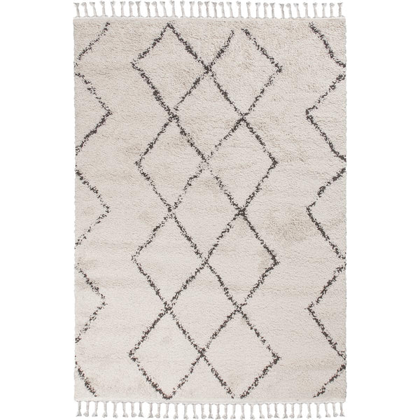 שטיח שאגי מרקש 03 קרם/שחור עם פרנזים SHAGI - hover