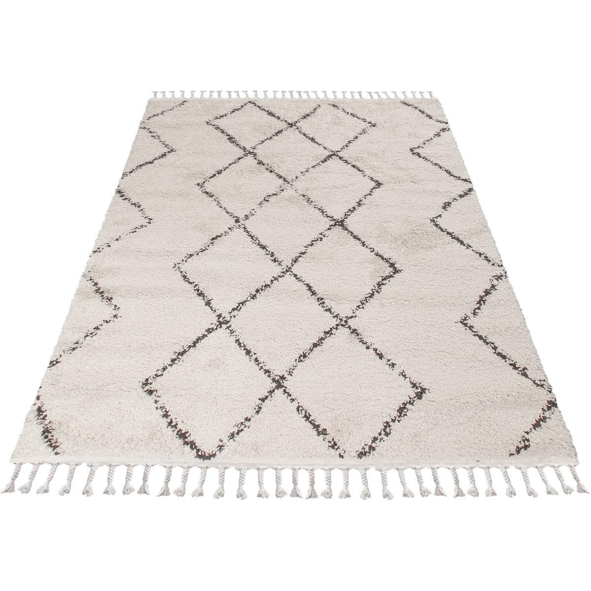 שטיח שאגי מרקש 03 קרם/שחור עם פרנזים | השטיח האדום