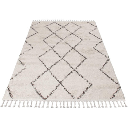 שטיח שאגי מרקש 03 קרם/שחור עם פרנזים | השטיח האדום