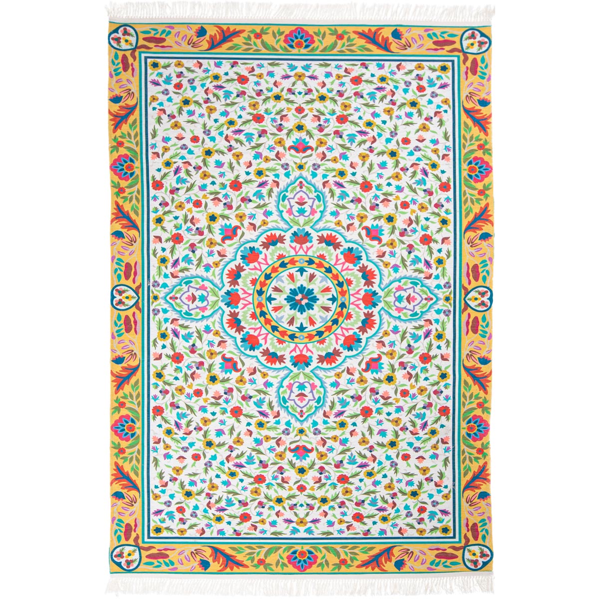 שטיח סמרקנד 01 צהוב עם פרנזים | השטיח האדום