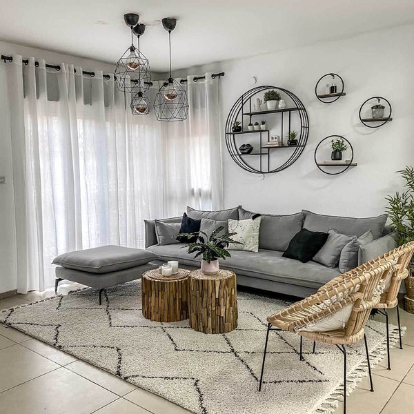 שטיח שאגי מרקש 03 קרם/שחור עם פרנזים SHAGI