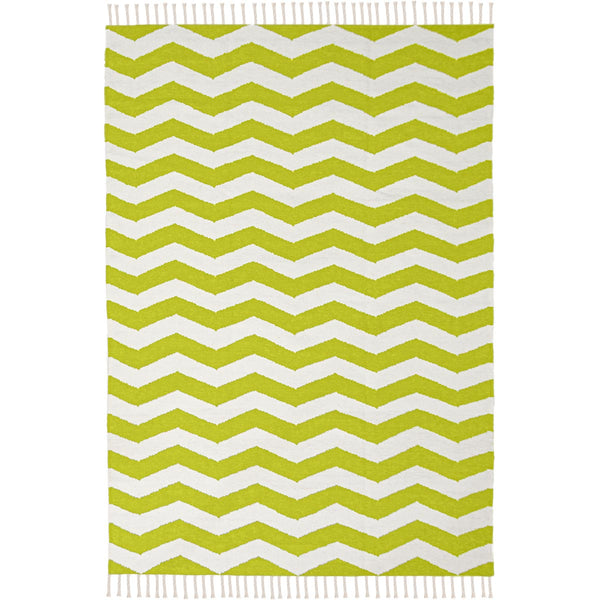 שטיח קילים הדס 01 ירוק/לבן עם פרנזים KILIM