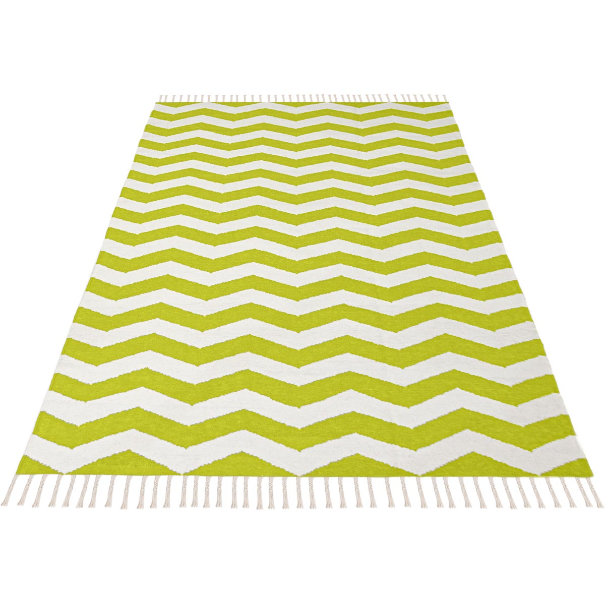 שטיח קילים הדס 01 ירוק/לבן עם פרנזים | השטיח האדום