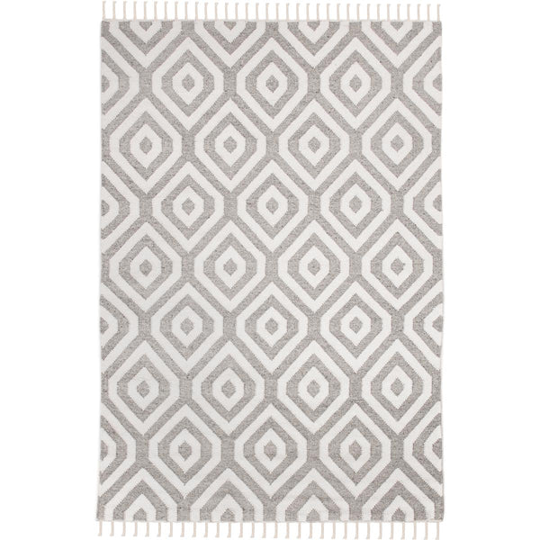 שטיח קילים הדס 02 אפור/לבן עם פרנזים KILIM