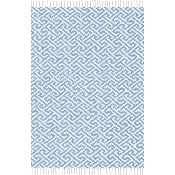 שטיח קילים הדס 03 תכלת/לבן עם פרנזים KILIM