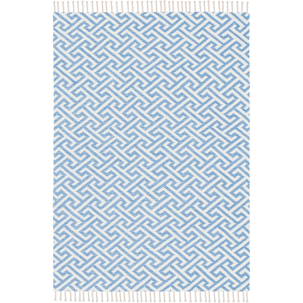 שטיח קילים הדס 03 תכלת/לבן עם פרנזים | השטיח האדום