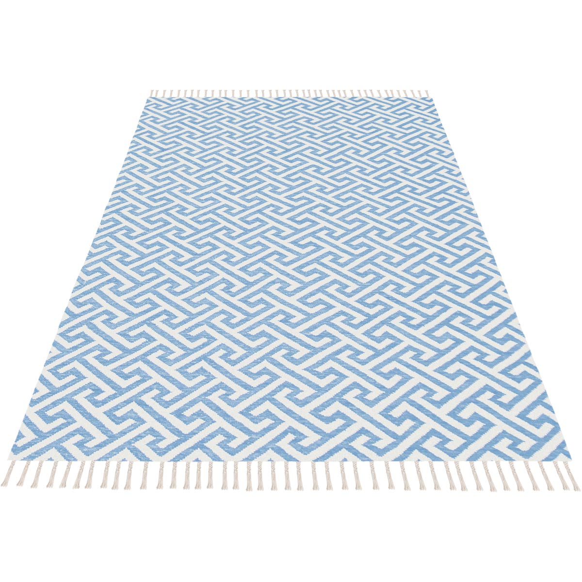 שטיח קילים הדס 03 תכלת/לבן עם פרנזים | השטיח האדום