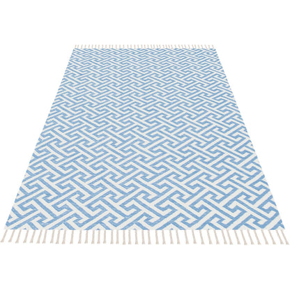 שטיח קילים הדס 03 תכלת/לבן עם פרנזים | השטיח האדום