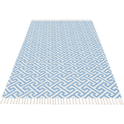 שטיח קילים הדס 03 תכלת/לבן עם פרנזים | השטיח האדום