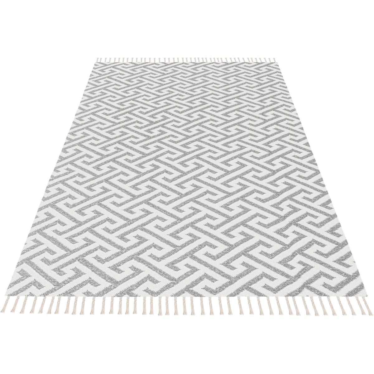 שטיח קילים הדס 03 אפור/לבן עם פרנזים | השטיח האדום