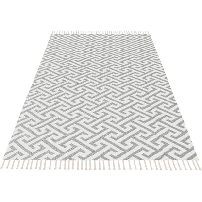 שטיח קילים הדס 03 אפור/לבן עם פרנזים | השטיח האדום