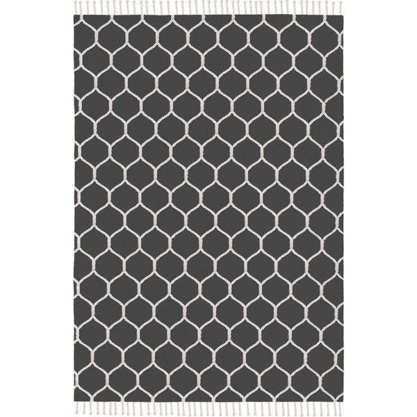 שטיח קילים הדס 04 אפור כהה/לבן עם פרנזים KILIM