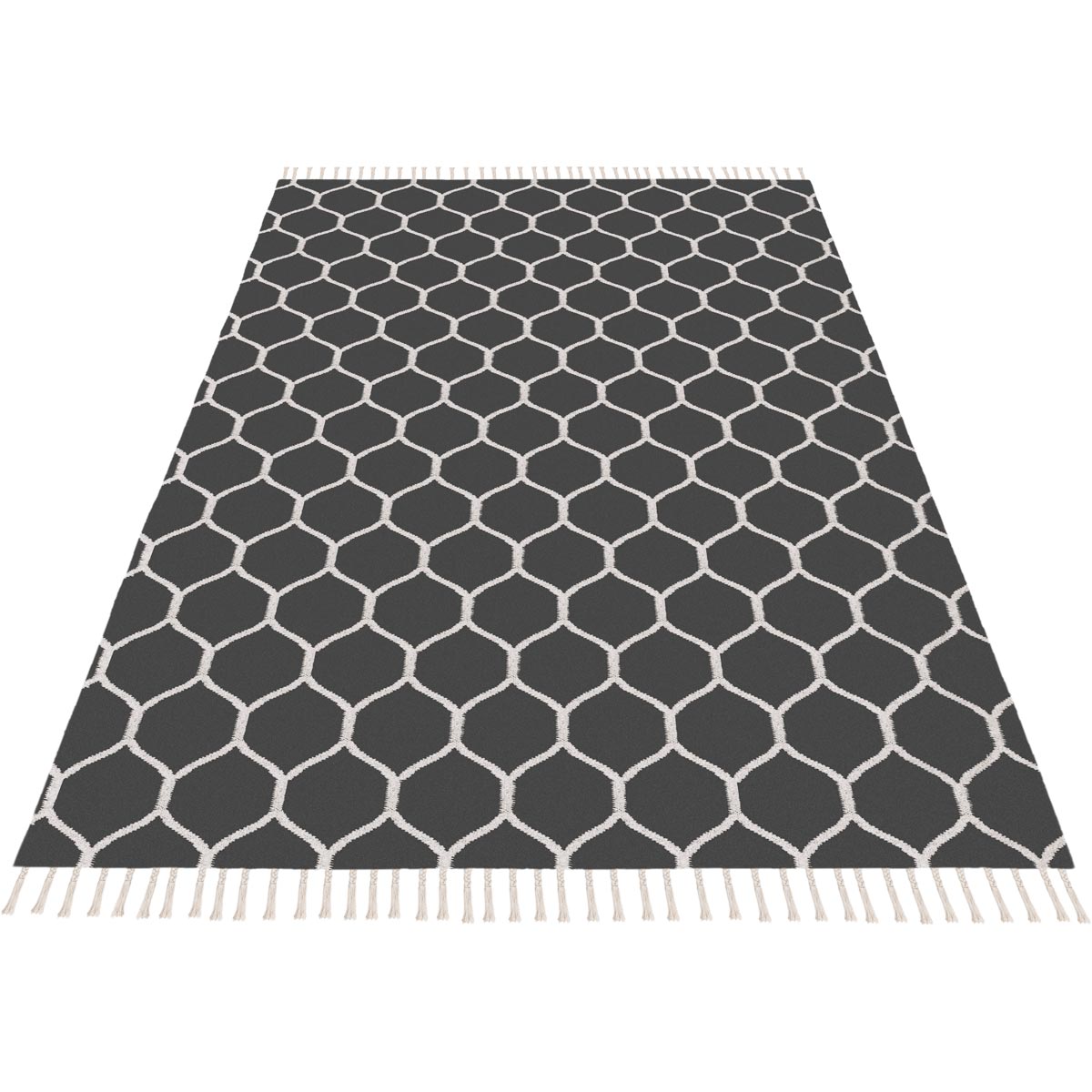 שטיח קילים הדס 04 אפור כהה/לבן עם פרנזים | השטיח האדום