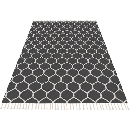 שטיח קילים הדס 04 אפור כהה/לבן עם פרנזים | השטיח האדום