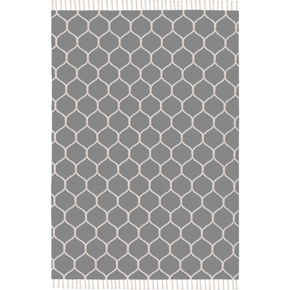 שטיח קילים הדס 04 אפור/לבן עם פרנזים | השטיח האדום