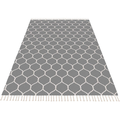 שטיח קילים הדס 04 אפור/לבן עם פרנזים | השטיח האדום