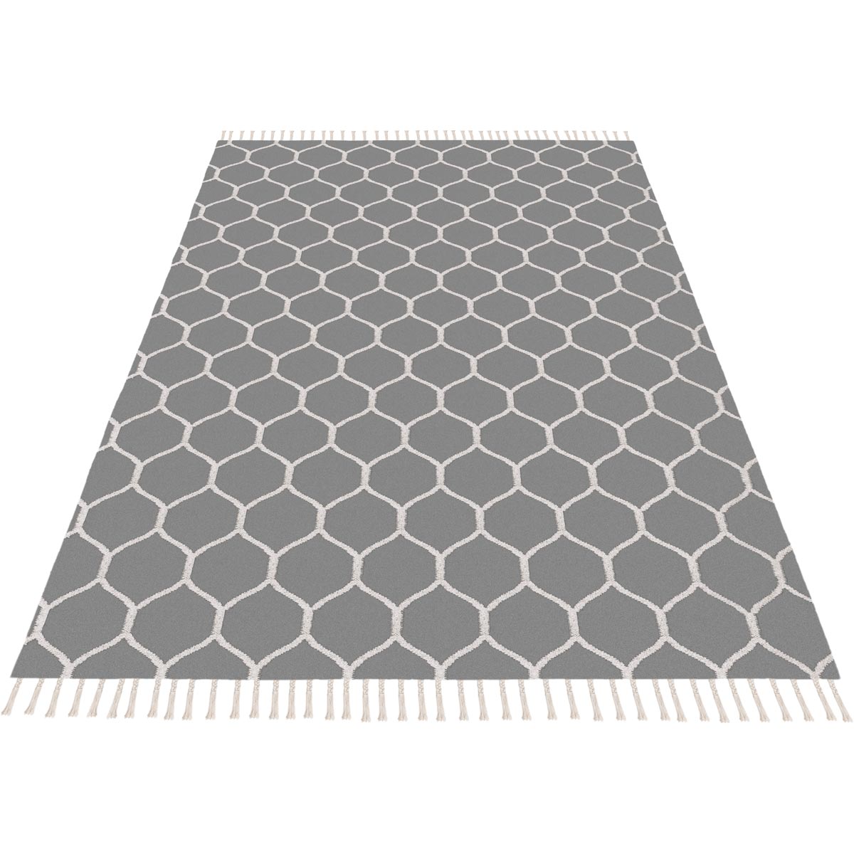 שטיח קילים הדס 04 אפור/לבן עם פרנזים | השטיח האדום