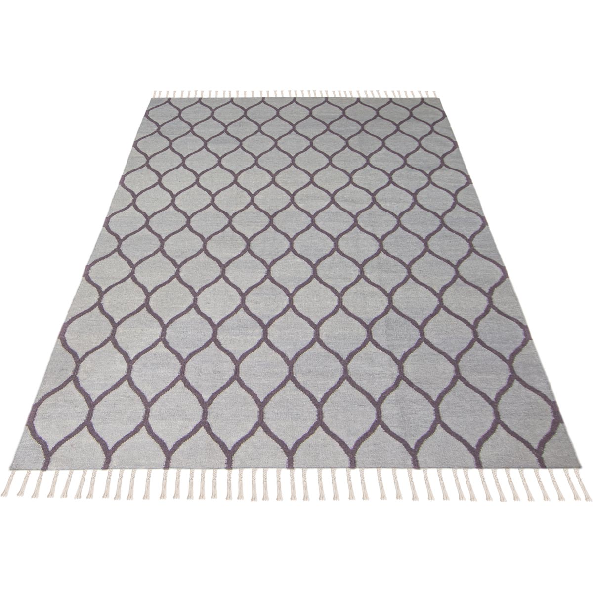 שטיח קילים הדס 04 אפור/סגול עם פרנזים | השטיח האדום